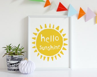 Hello Sunshine, Quotes Prints Wall Art, Printable Wall Art Quote, Nordic, Scandi Print, Digital Art Print, Sunshine Printable