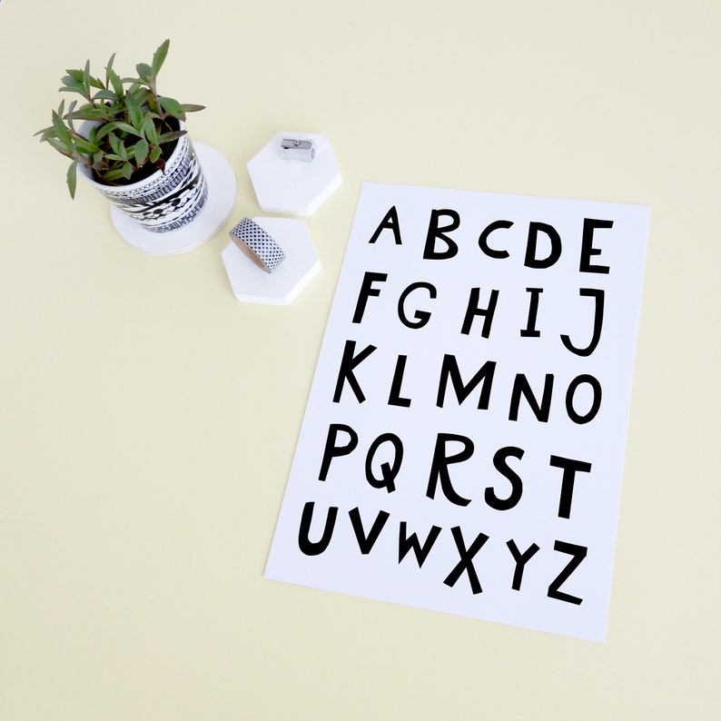 Nursery Alphabet Print Black and White Boys Bedroom Prints, Scandi Nursery Print, ABC Poster, Wall Art Kids Print, Unisex Nursery image 5