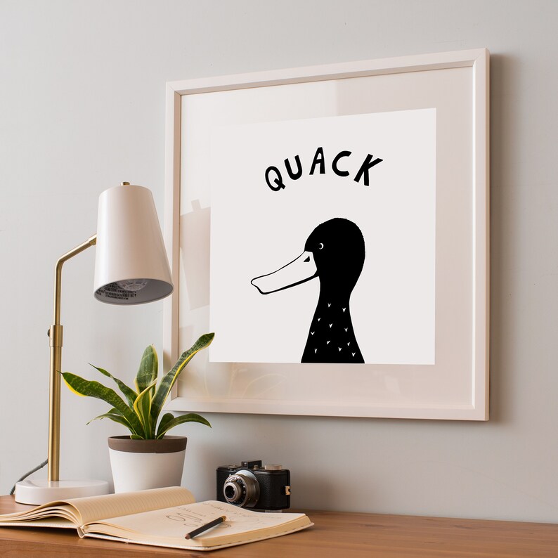 Animal Wall Art, Duck Quack Print, Monochrome Nursery Artwork, Artwork Nursery Animal, Farmyard Nursery Print, Farm Animal Print, Duck print image 6