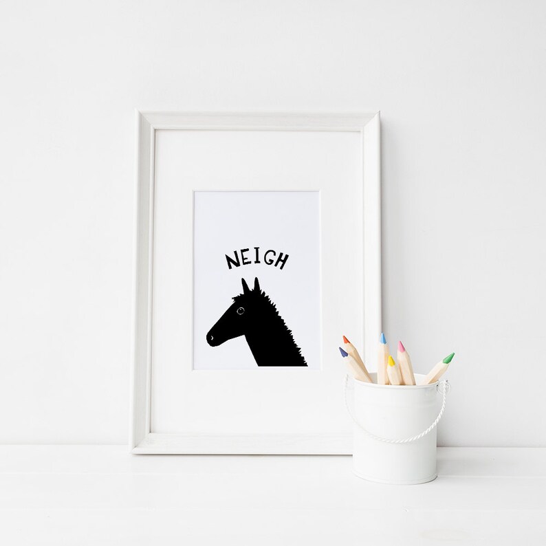 Horse Print Horse Nursery Decor Black and White Print Zwart Etsy UK