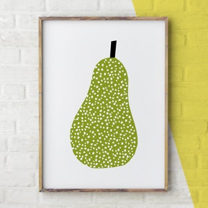 Fruit Print, Kitchen Wall Art Food, Fruit Printable Pear, Kitchen Decor, Mid Century Print Green, Gift for Foodie image 2