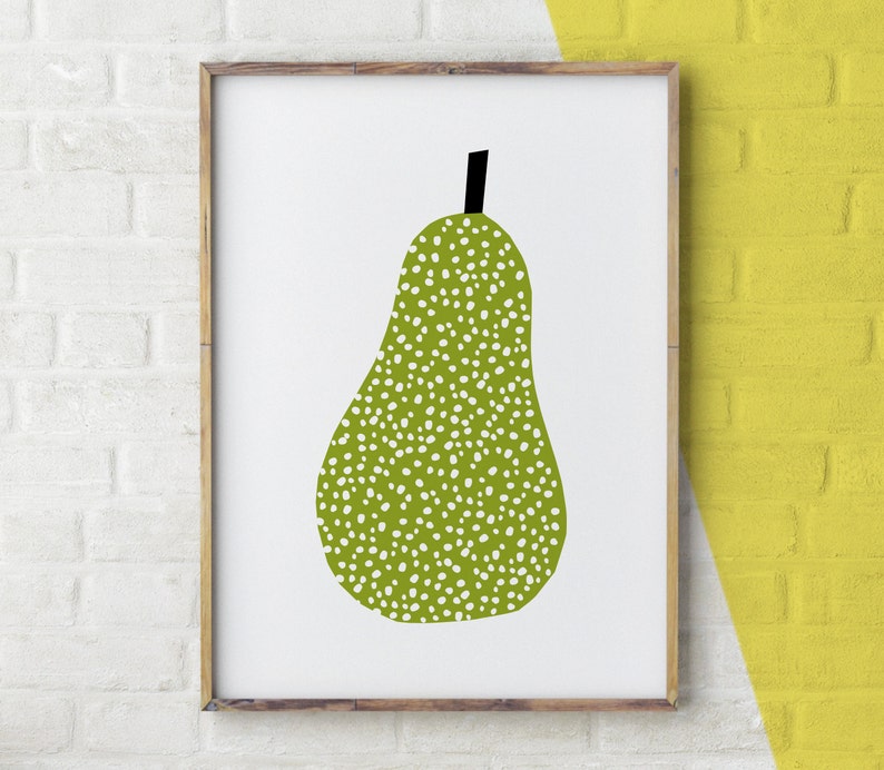 Fruit Print, Kitchen Wall Art Food, Fruit Printable Pear, Kitchen Decor, Mid Century Print Green, Gift for Foodie image 2