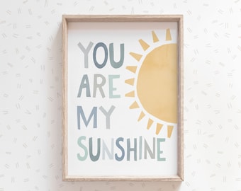 Je bent mijn Sunshine Boys Art Print, kinderkamer kunst aan de muur, blauwe kinderkamer decor, instant download, zonneschijn