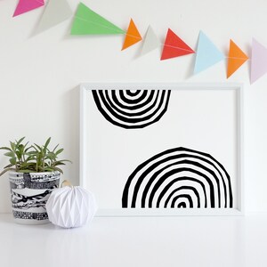 Abstract Rainbow Print in Black and White, Striking double rainbow in monochrome, Nursery Art.