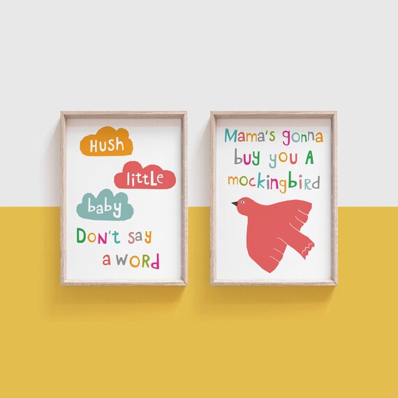 Hush Little Baby Mamas Gonna Buy You A Mockingbird Printable Set Of 2 Kids Wall Art Baby Shower Gift Nursery Rhyme Song Lyrics Art Print