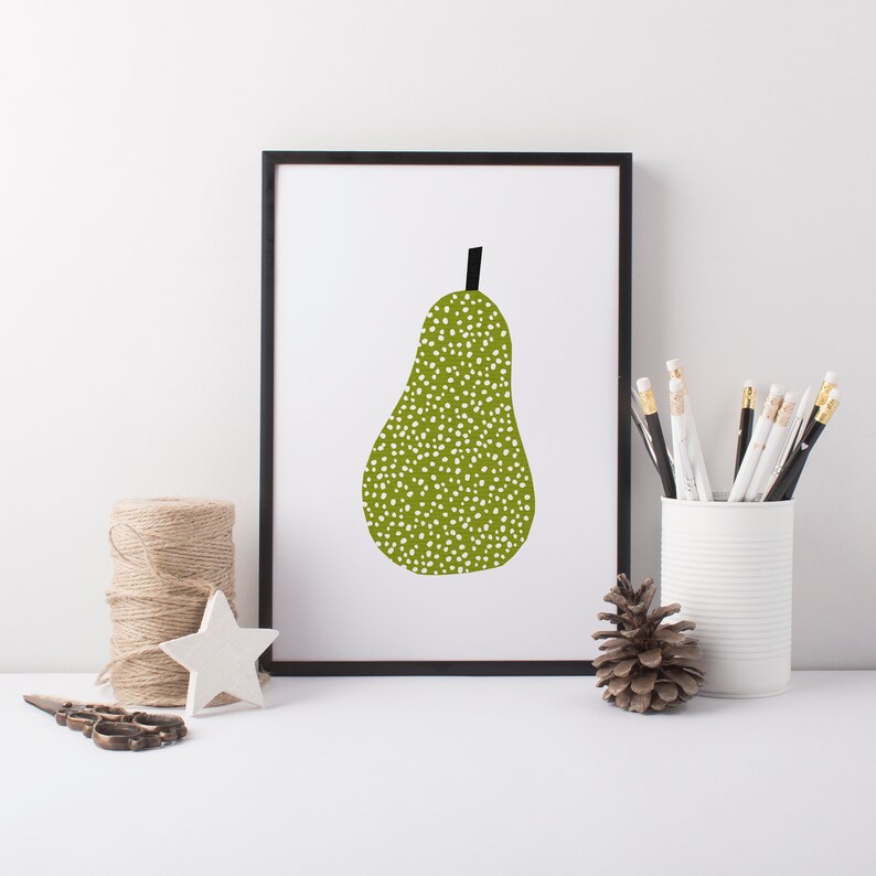 Fruit Print, Kitchen Wall Art Food, Fruit Printable Pear, Kitchen Decor, Mid Century Print Green, Gift for Foodie image 4