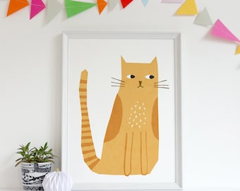 Cat Print, Kids Wall art, Kids Cat Art Print, large art Print, Printable Art, Children's wall art, Girls Room Decor, Cat art, A0 Print