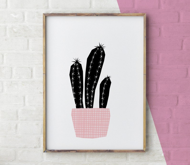 Cactus Print, Black and White Cactus Art, Printable Wall Art, Succulent Print, Instant Download image 2