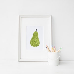 Fruit Print, Kitchen Wall Art Food, Fruit Printable Pear, Kitchen Decor, Mid Century Print Green, Gift for Foodie image 3