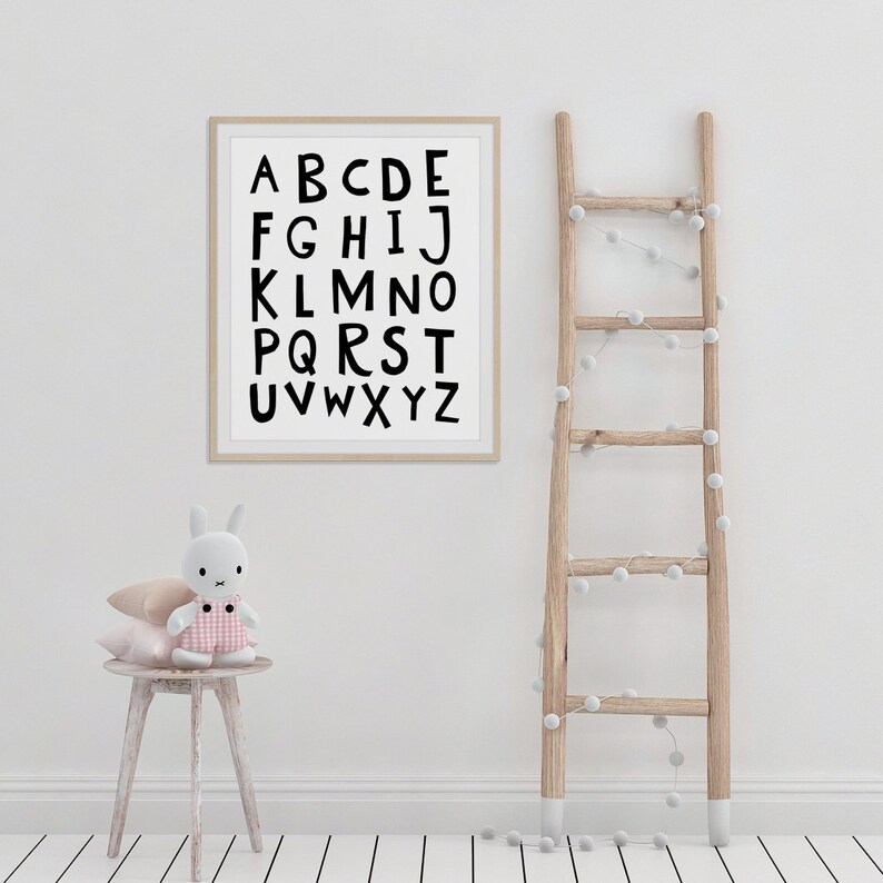 Nursery Alphabet Print Black and White Boys Bedroom Prints, Scandi Nursery Print, ABC Poster, Wall Art Kids Print, Unisex Nursery image 4