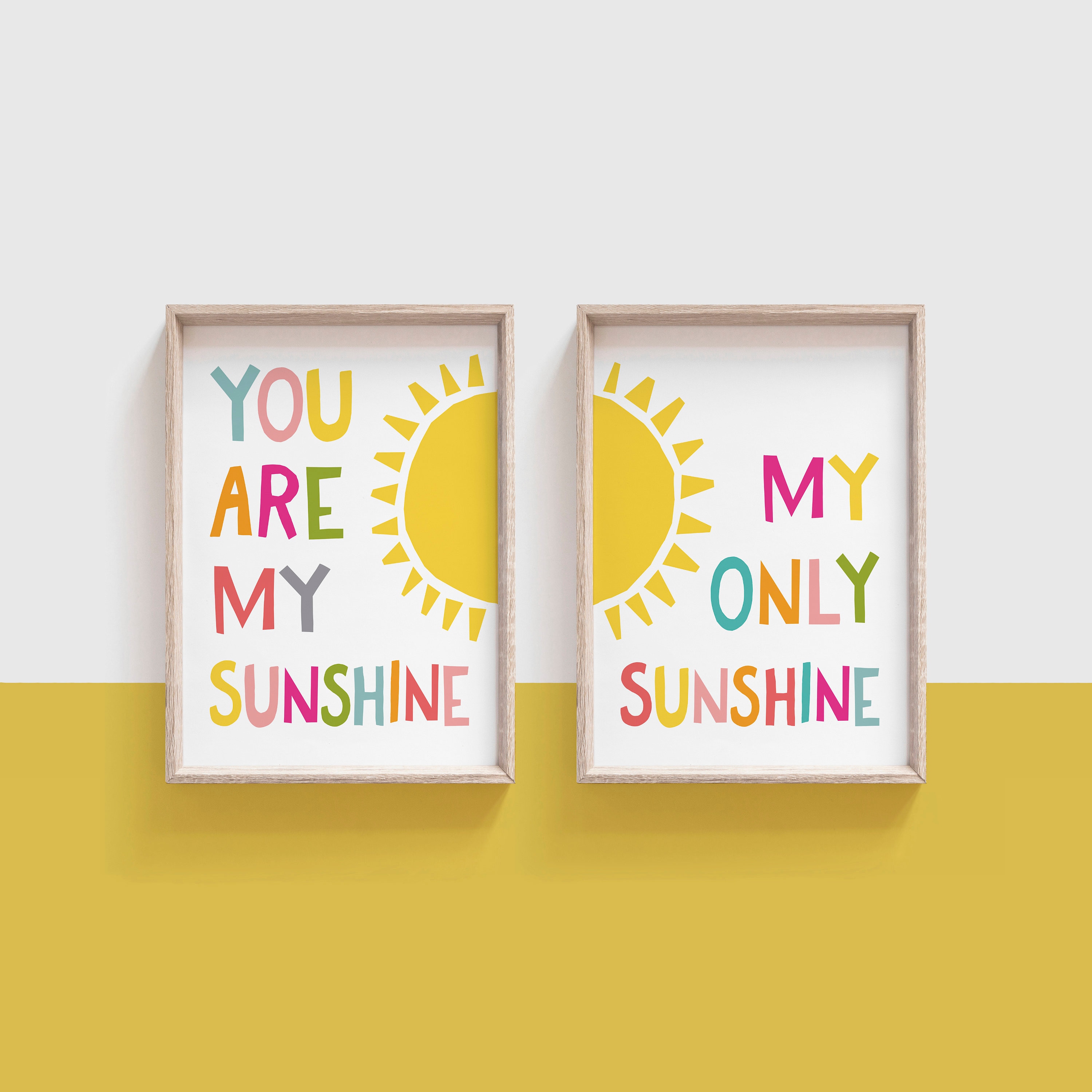 Yellow Polka Dots Nursery Typography Wall Art Sunshine Print Baby Shower Yellow My Sunshine Nursery Quote You Are My Sunshine