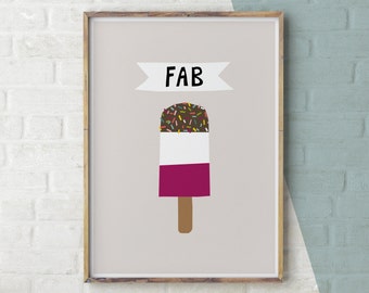 Ice Cream Popsicle Art Print, Kitchen Decor, Popsicle, Ice Cream, Ice Lolly, Wall Art, Fab Lolly, Kitchen Art, Printable Poster, Download