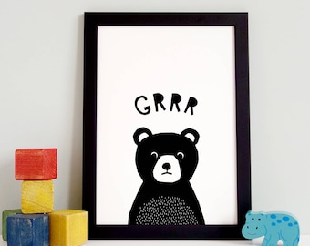 Bear Printable Art for Kids in Black and White