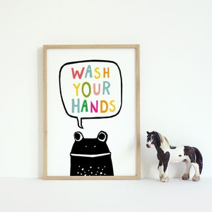 Wash Your Hands, Printable Poster, Kids poster, stay safe, corona printable, Funny Bathroom Printable, Bathroom Wall Art Kids, Children image 3