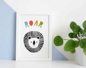 Nursery Art Animal Colorful, Boys Room Decor, Boys Animal Art, Lion Roar Print, Printable Nursery Art, A4, 8x10, Contemporary Art, Modern