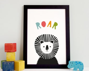 Printable Kids Gift, Lion Art Print, Lion Roar, Graphic Animal Print, Geometric Lion, Printable Art, Digital Print, Kids Lion Print