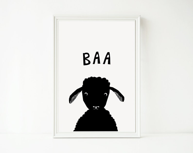 Sheep Print, Lamb Wall Art, Baby Animal Prints, Printable Art for Kids, Wall Art Nursery, Black and White Printable Art image 3