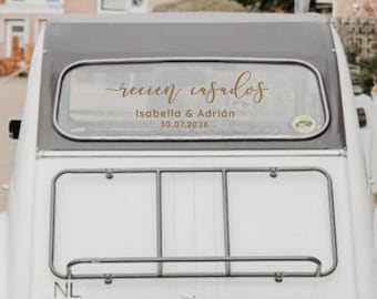 Personalized Recién Casados Wedding Car Decal • Spanish Destination Wedding
