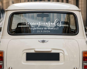 Recém-Casados Wedding Car Decal • Personalized Just Married Sticker