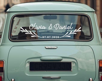 Botanical Wedding Car Decal • Personalized Names & Date