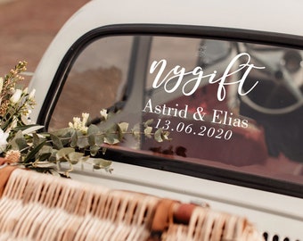 Personalized Wedding Car Decal • Scandinavian "Nygift" Style