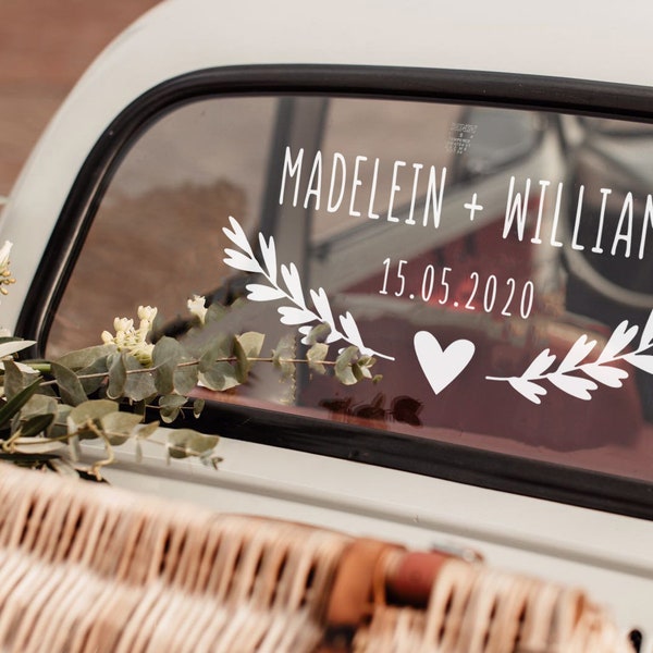 Car Wedding Decorations - Vinyl Decal Sticker with branches and heart