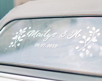 Personalized Berry Blossom Wedding Car Decal • Names & Date Vinyl Sticker