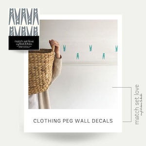 Laundry Room Wall Decor -  Small Clothes Peg Laundry Room Decals - Set of 22