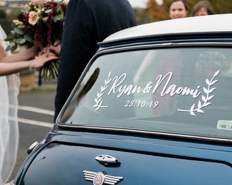 Botanical Wedding Car Sticker • Personalized Leafy Branch Decal