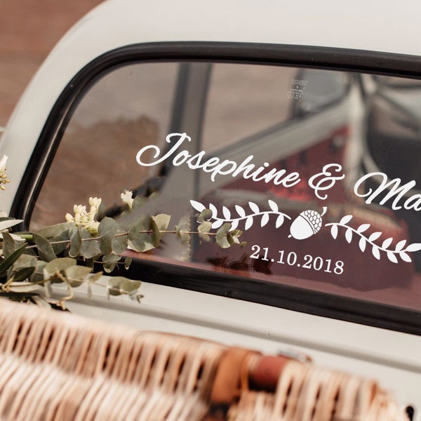 Vintage Wedding Car Decal with Acorn