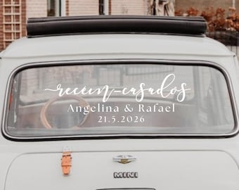 Recém-Casados Wedding Car Decal • Personalized Just Married Sticker