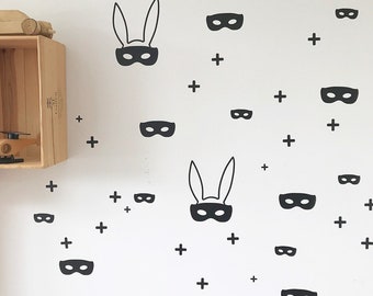 Superhero room Decor - Super Bunny & Superhero Masks - Vinyl Wall Decal Set -  Wall Stickers