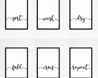 Laundry room wall art - Printable poster set of 6