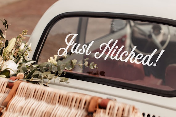 Just Hitched Sign Wedding Car Sticker Getaway Car Decal - Etsy