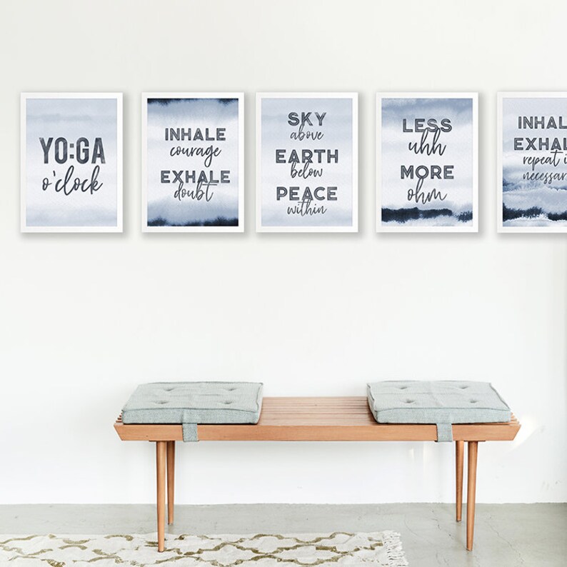 Yoga Studio Wall Art Printable Poster Set of 5 Dark Blue Etsy