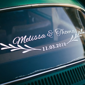 Decoración para coche de boda - Vinilo decorativo con forma de corona larga - Decoración para coche de boda - Pegatina para boda