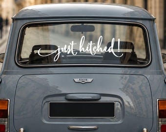 Just Hitched Sign - Wedding Car Sticker - Getaway Car Decal