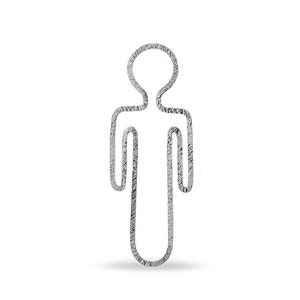 May include: A simple line drawing of a person in a silver color.