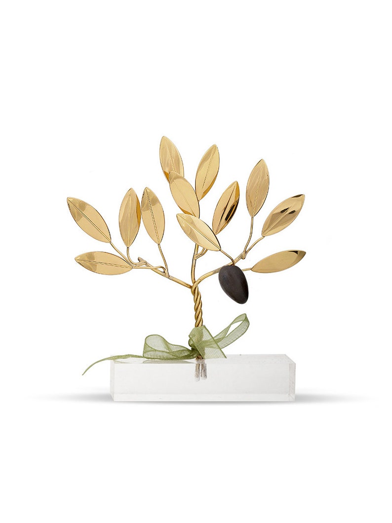 Brass handmade olive tree of life in plexiglass image 1