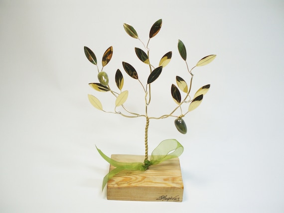 Handgemachtes Geschenk Messing Olivenbaum in Holz - Etsy.de
