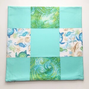 Throw accent pillow cover, fits pillow size 18&quot;x18&quot;. Square pieces arranged in a nice design, invisible zipper, design on one side only.