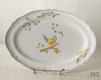 Vintage France Longchamp Perouges Bird Floral Oval Serving Platter Dish Plate