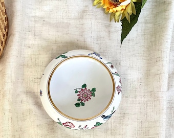 Vintage Chinese Bird Floral Small Enamel Cloisonne Bowl, Ring Dish