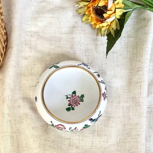 Vintage Chinese Bird Floral Small Enamel Cloisonne Bowl, Ring Dish