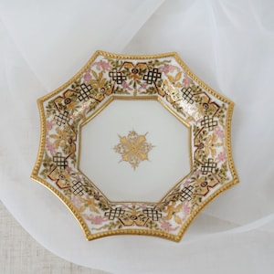 Vintage Japan Nippon RC Royal Crockery Hand Painted Fine China Floral Gold Trimmed Octagon Dish Bowl
