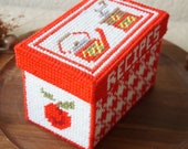 Vintage Hand Made Red White Coffee Grinder Teapot cross stitch recipes Container Box With Lid