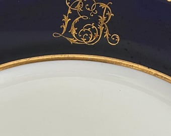【Coalport】プレート　ディナープレート　4枚 アンティーク コールポート モノグラム コバルトブルー 磁器 サービス