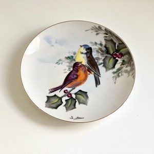 Vintage Japan Lefton handgeschilderd porseleinen bord voor kerstvakantie vogels
