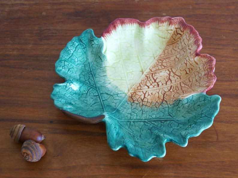 Vintage Hand Painted Fitz and Floyd Leaf Shape Small Plate Dish Made in Korea AS-IS