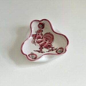 Vintage Italy Red Rooster Hand Painted Pottery Ashtray Ring Dish Trinket Dish